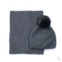 Gładki komplet damski: czapka z pomponem i szalik / komin grafitowy
