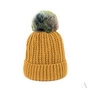 Zimowa czapka damska z fantazyjnym pomponem musztardowa