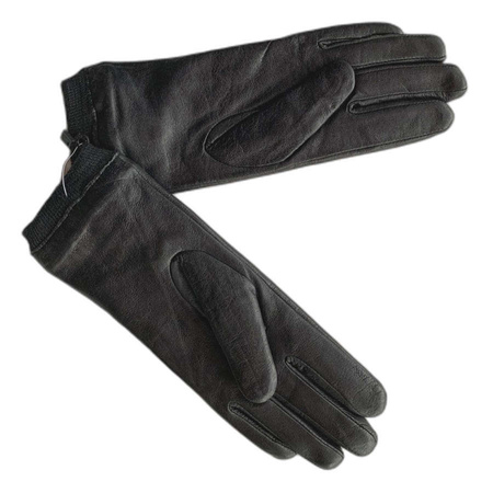 Skórzane czarne rękawiczki damskie ze srebrnym zamkiem