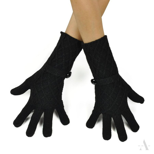 Wełniane rękawiczki damskie z ozdobną kratką czarne czarny | Sklep