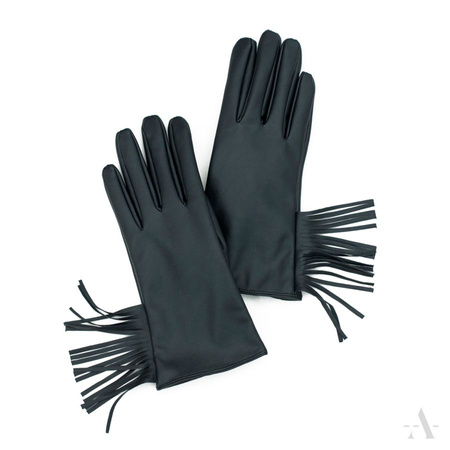 Czarne rękawiczki damskie w stylu BOHO z frędzlami