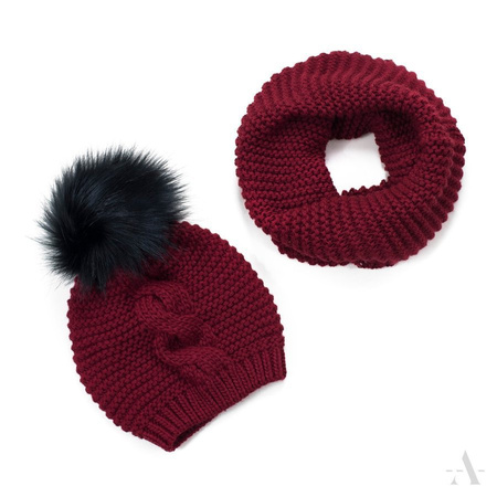 Zimowy komplet damski: czapka i szalik / komin bordowy